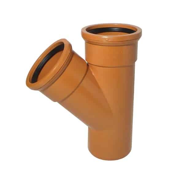 110mm 45 degree double socket Y branch Kayflow UG47 terracotta underground drainage fitting