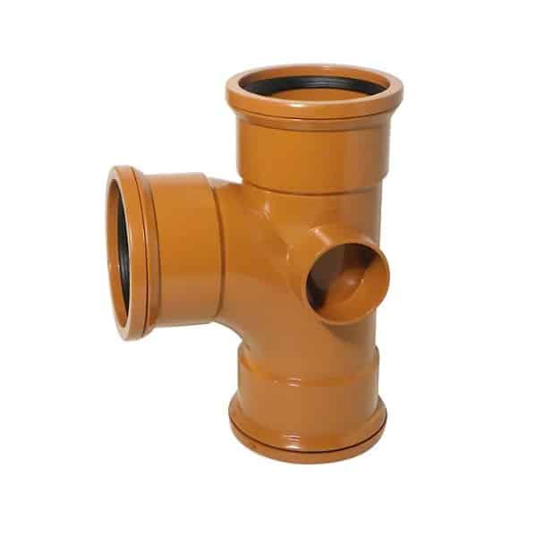 110mm 90 degree triple socket junction with twin boss terracotta underground drainage fitting