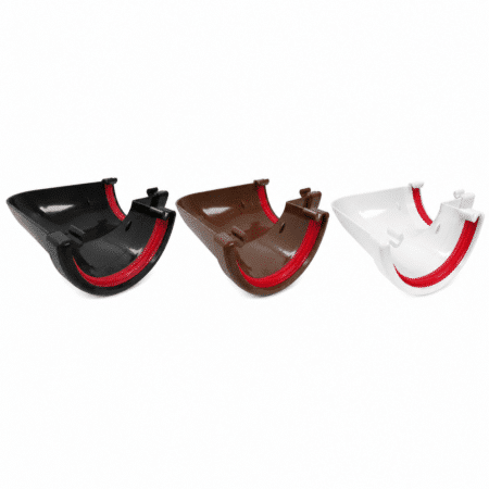 Freeflow 112mm Half Round 90° Gutter Angle in white black and brown