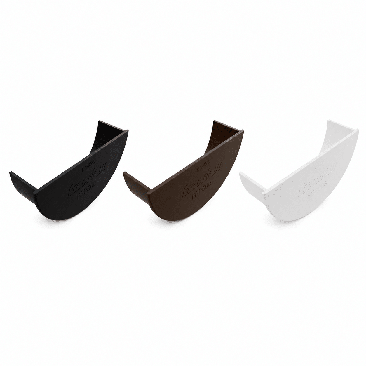 Freeflow 112mm Half Round Internal Stop End in white black and brown
