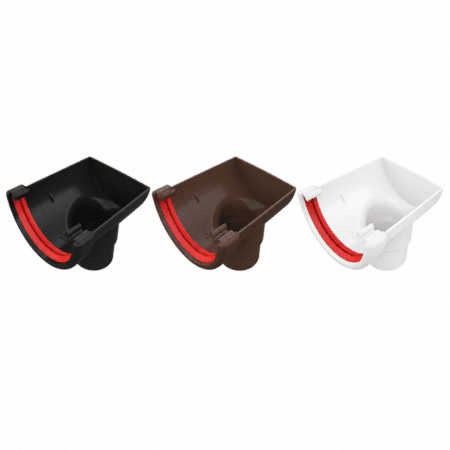Freeflow 112mm Half Round Stop End Outlet in white black and brown