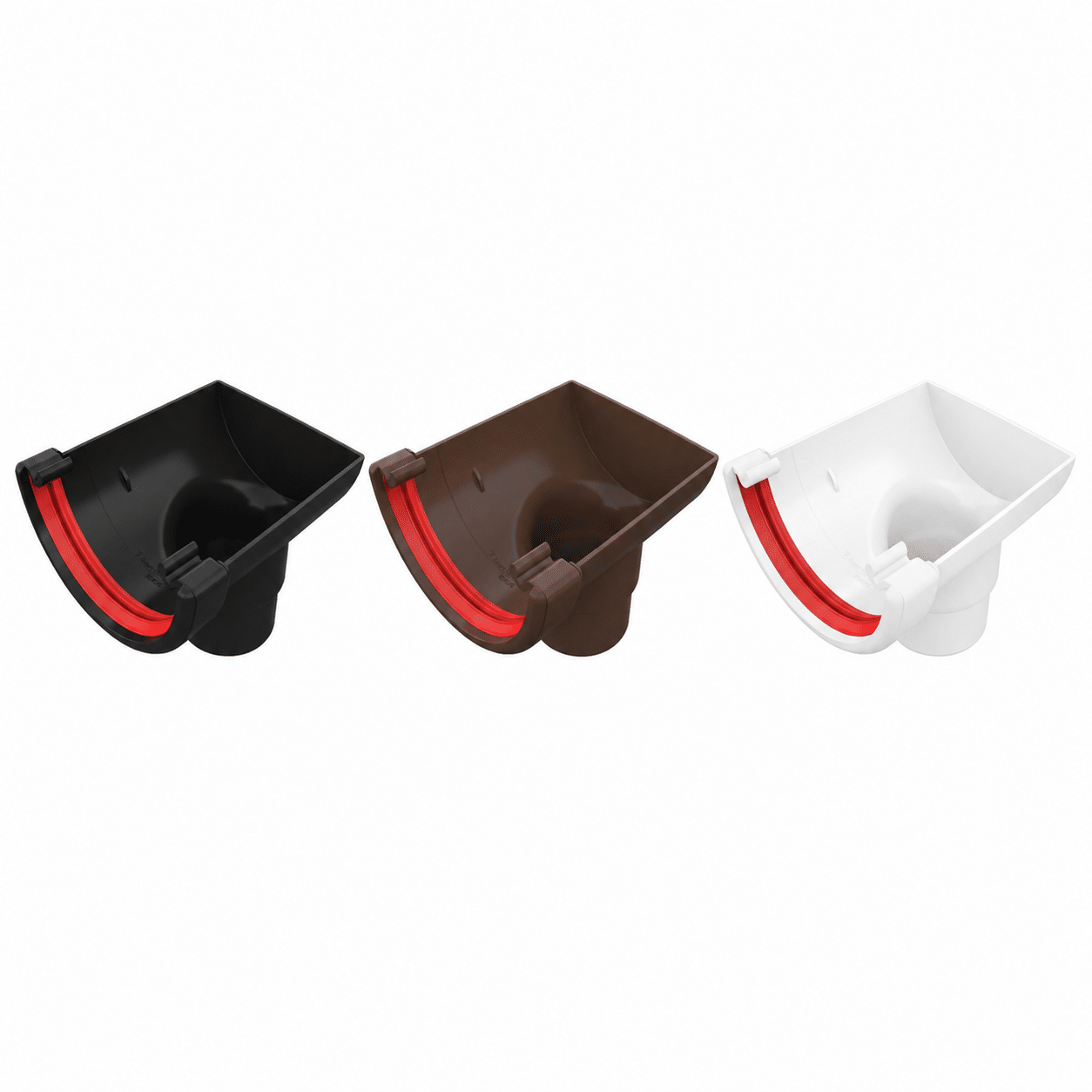 Freeflow 112mm Half Round Stop End Outlet in white black and brown