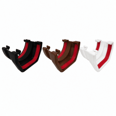 Freeflow 112mm Half Round to Square Gutter Adaptor in white black and brown