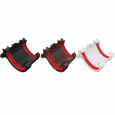 Freeflow 112mm Half Round Gutter Union Bracket in white black and brown