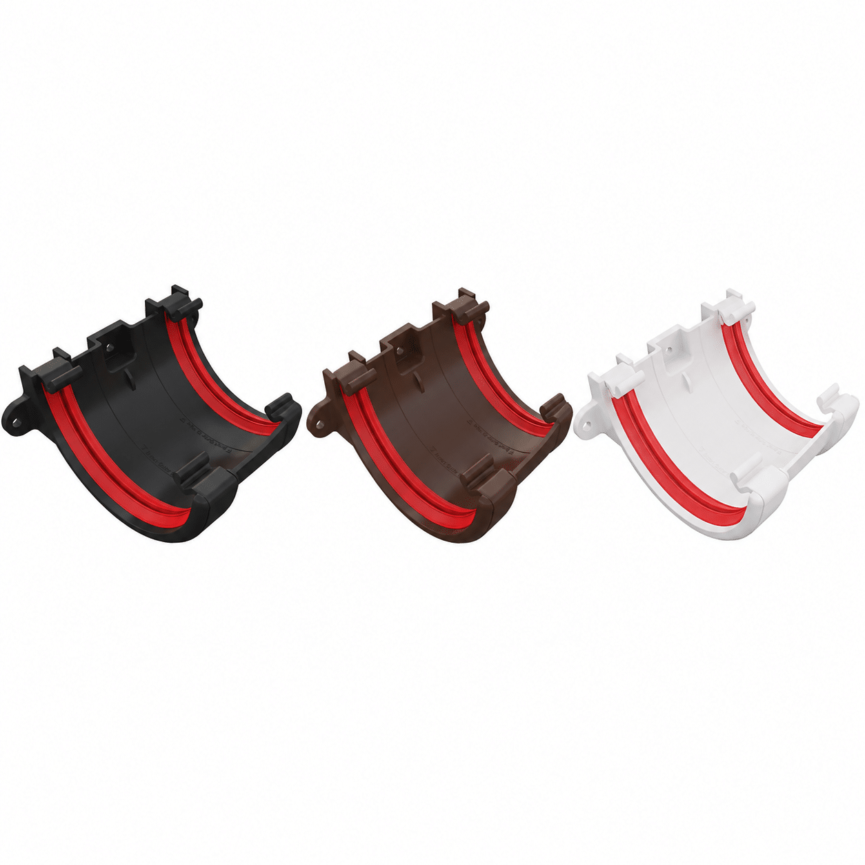 Freeflow 112mm Half Round Gutter Union Bracket in white black and brown