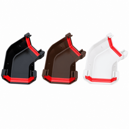Freeflow 114mm Square Line 135° Gutter Angle in white black and brown