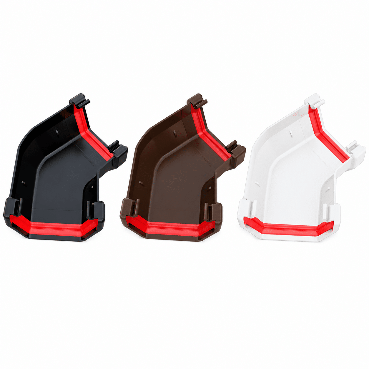Freeflow 114mm Square Line 135° Gutter Angle in white black and brown