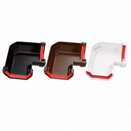 Freeflow 114mm Square Line 90° Gutter Angle in white black and brown