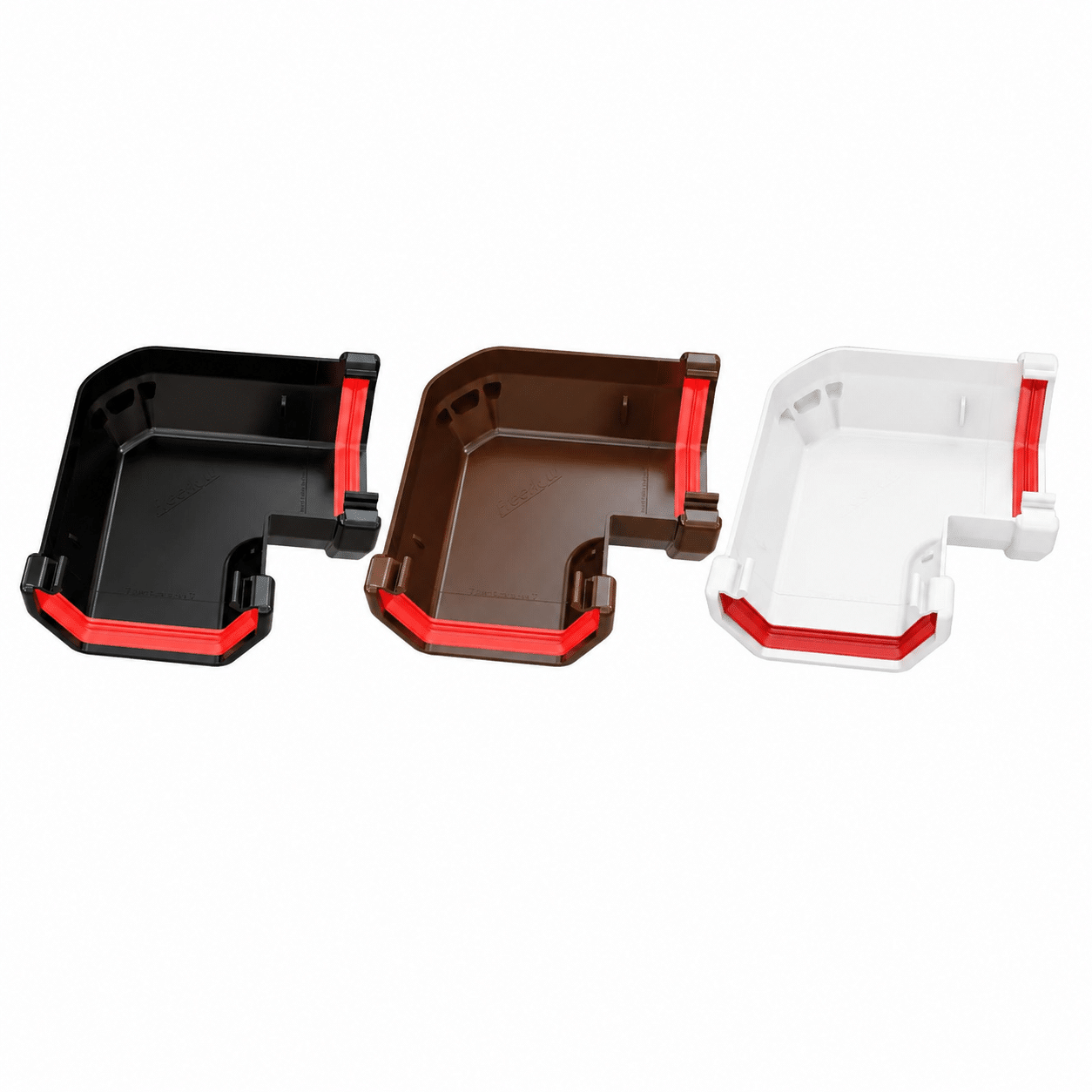 Freeflow 114mm Square Line 90° Gutter Angle in white black and brown