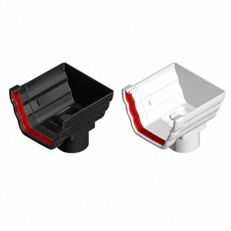 Freeflow 135mm Double Ogee Stop End Outlet in white and black