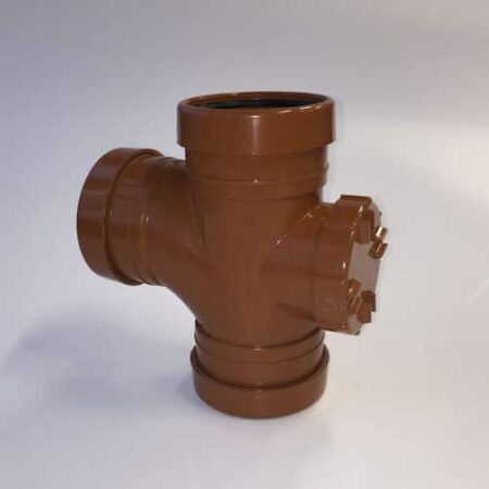110mm underground drainage 90 degree triple socket access tee branch Aquaflow terracotta fitting