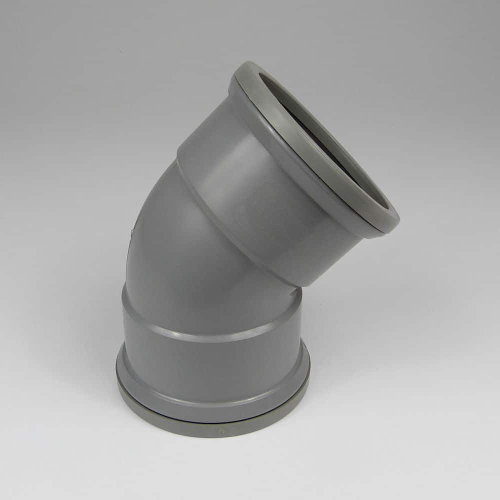 110mm PushFit Soil 45 Degree Double Socket Bend Grey