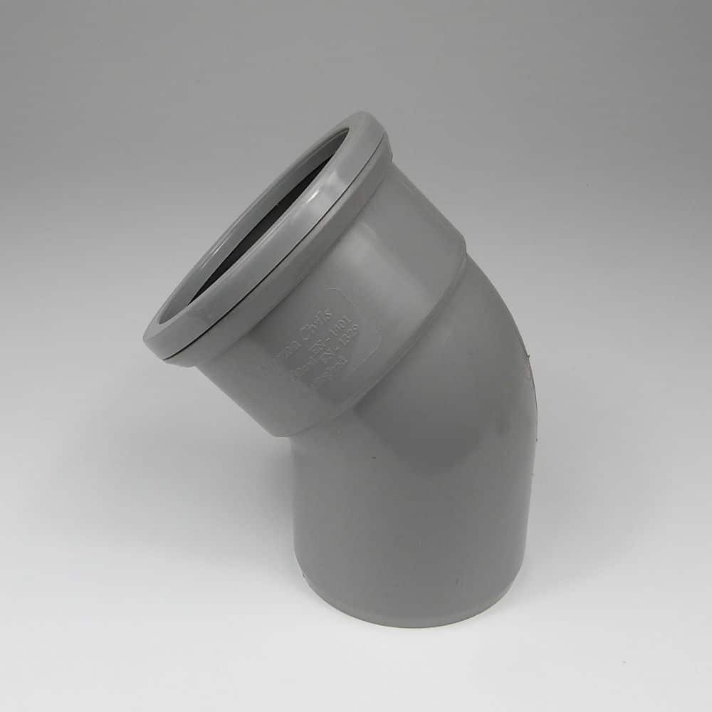 110mm PushFit Soil 45 Degree Single Socket Bend Grey