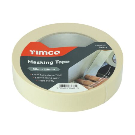 Timco cream masking tape 50m x 25mm roll