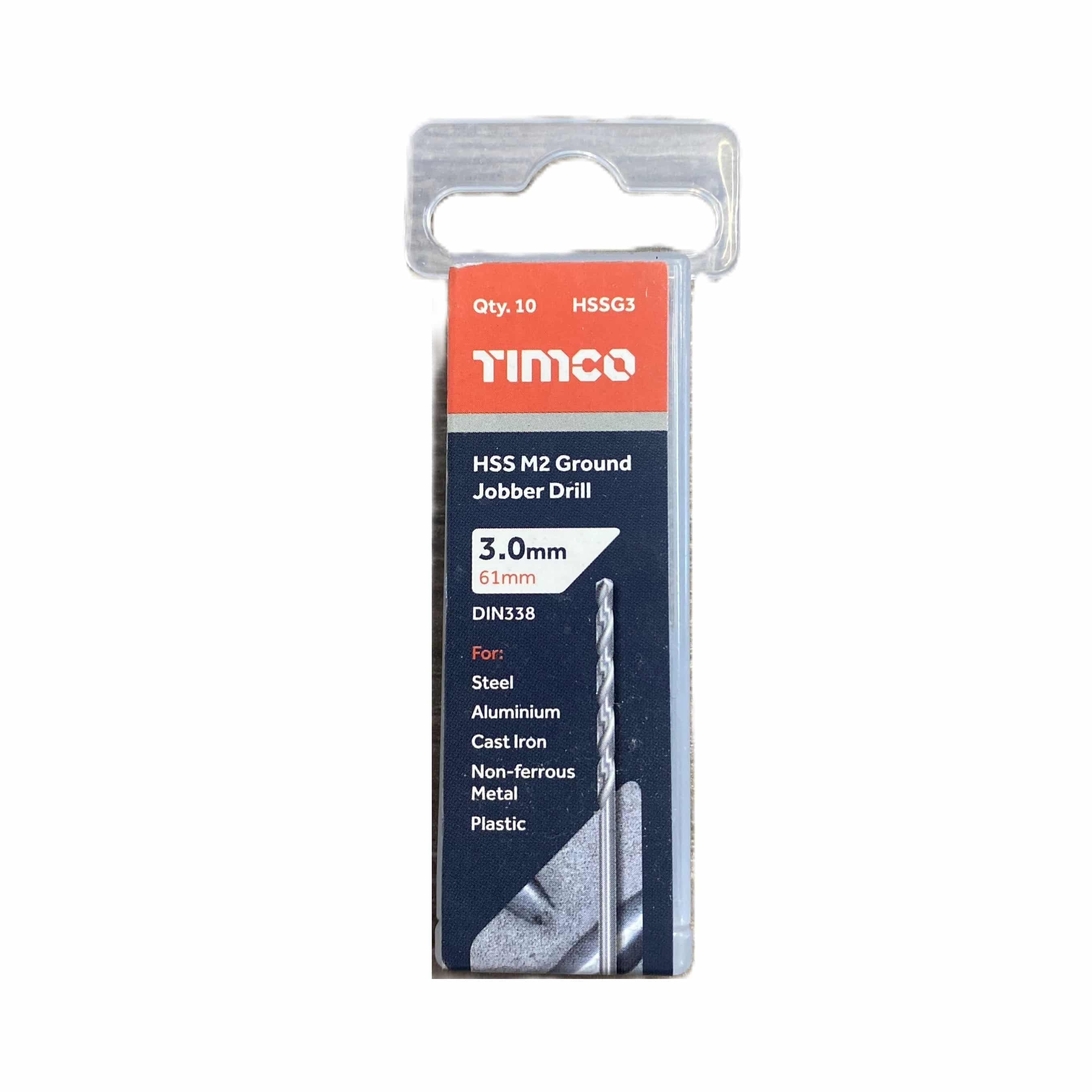 Timco 3mm HSS jobber drill bits pack of 10