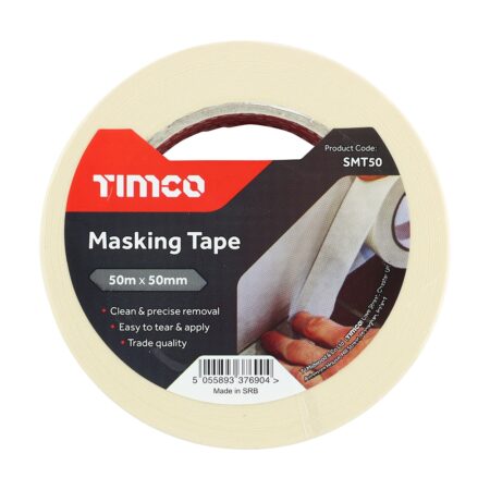 Timco cream masking tape 50m x 50mm roll