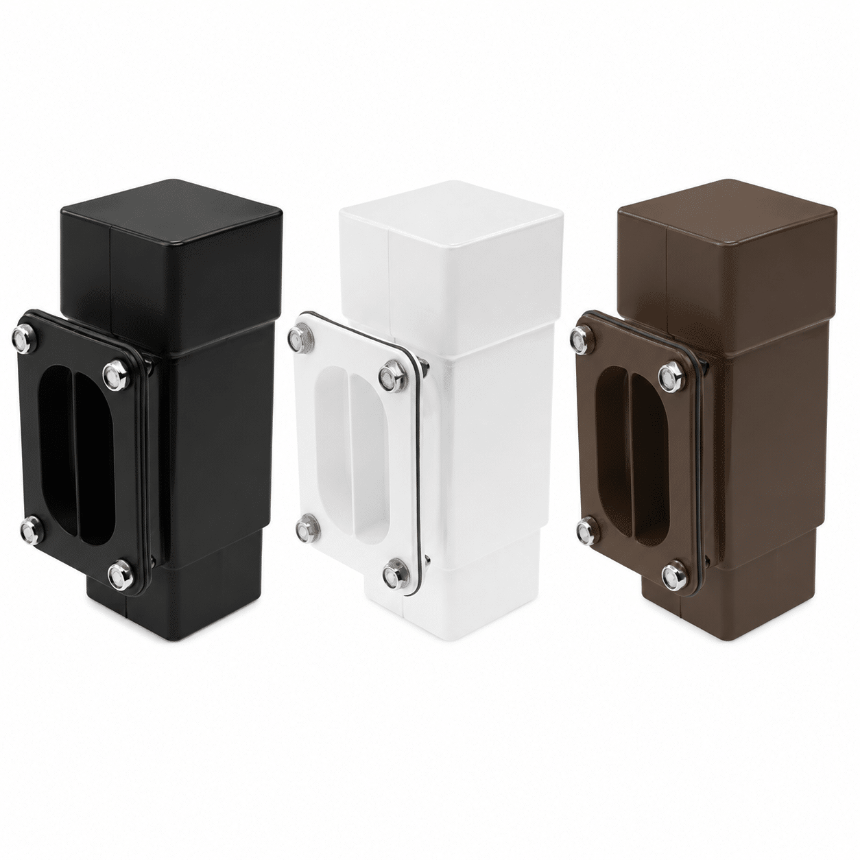 Freeflow 65mm Square Downpipe Access Pipe in white black and brown