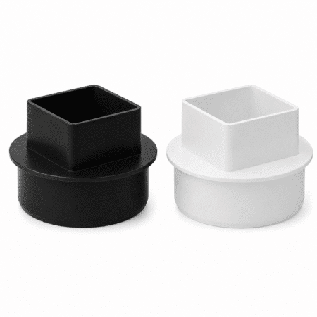 Aquaflow 110mm to 65mm Square Rainwater Adaptor in black and white