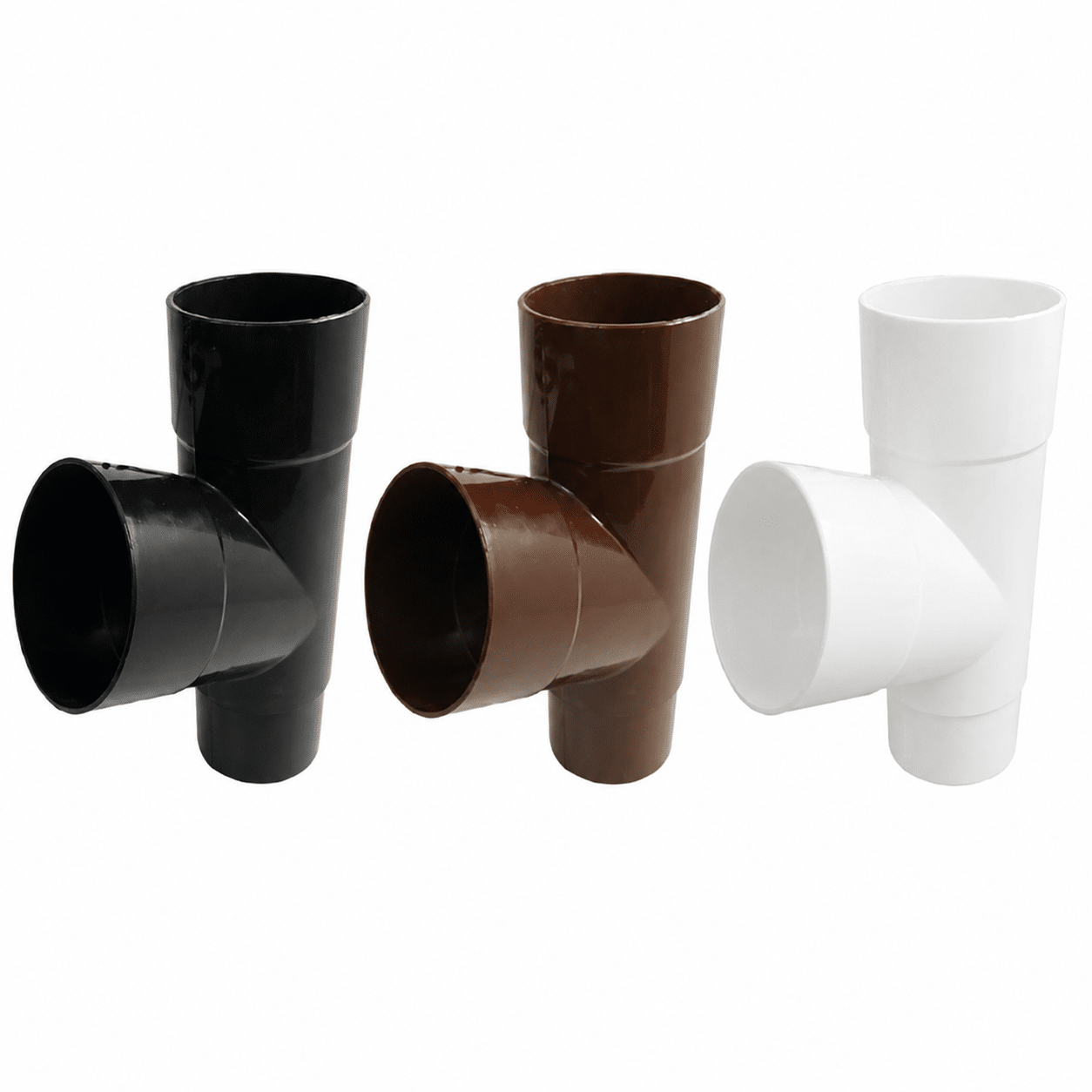 Freeflow 68mm Round Downpipe 112° Branch in white black and brown
