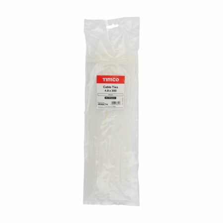 Cable ties 4.8 x 300mm natural nylon pack of 100 for cable management