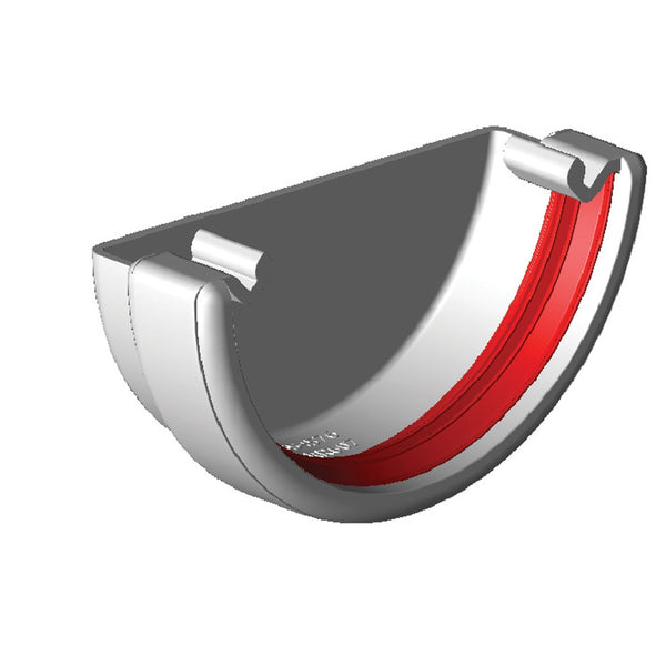White Freeflow 112mm Half Round External Stop End FRR607