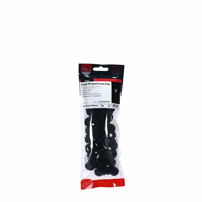 Timco large black hinged screw cover caps pack of 50