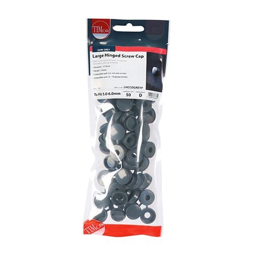 Timco Hinged Screw Caps Large Dark Grey (50) – Fits 4.5–6.0mm Screws