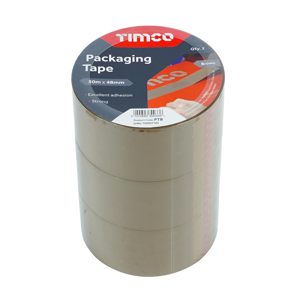 Timco packaging tape 50m x 48mm clear and brown 3 roll pack