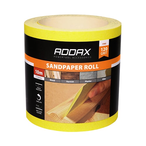 Sandpaper Roll 120 Grit 115mm x 10m Yellow Timco 231405