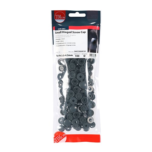 Timco Hinged Screw Caps Small Dark Grey (100) – Fits 3.0 to 4.5mm Screws