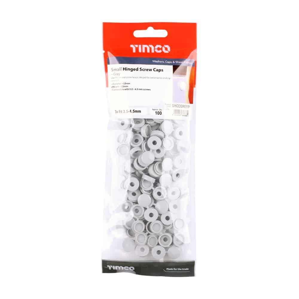 Timco Hinged Screw Caps Small L/Grey (100) – Fits 3.0 to 4.5mm Screws