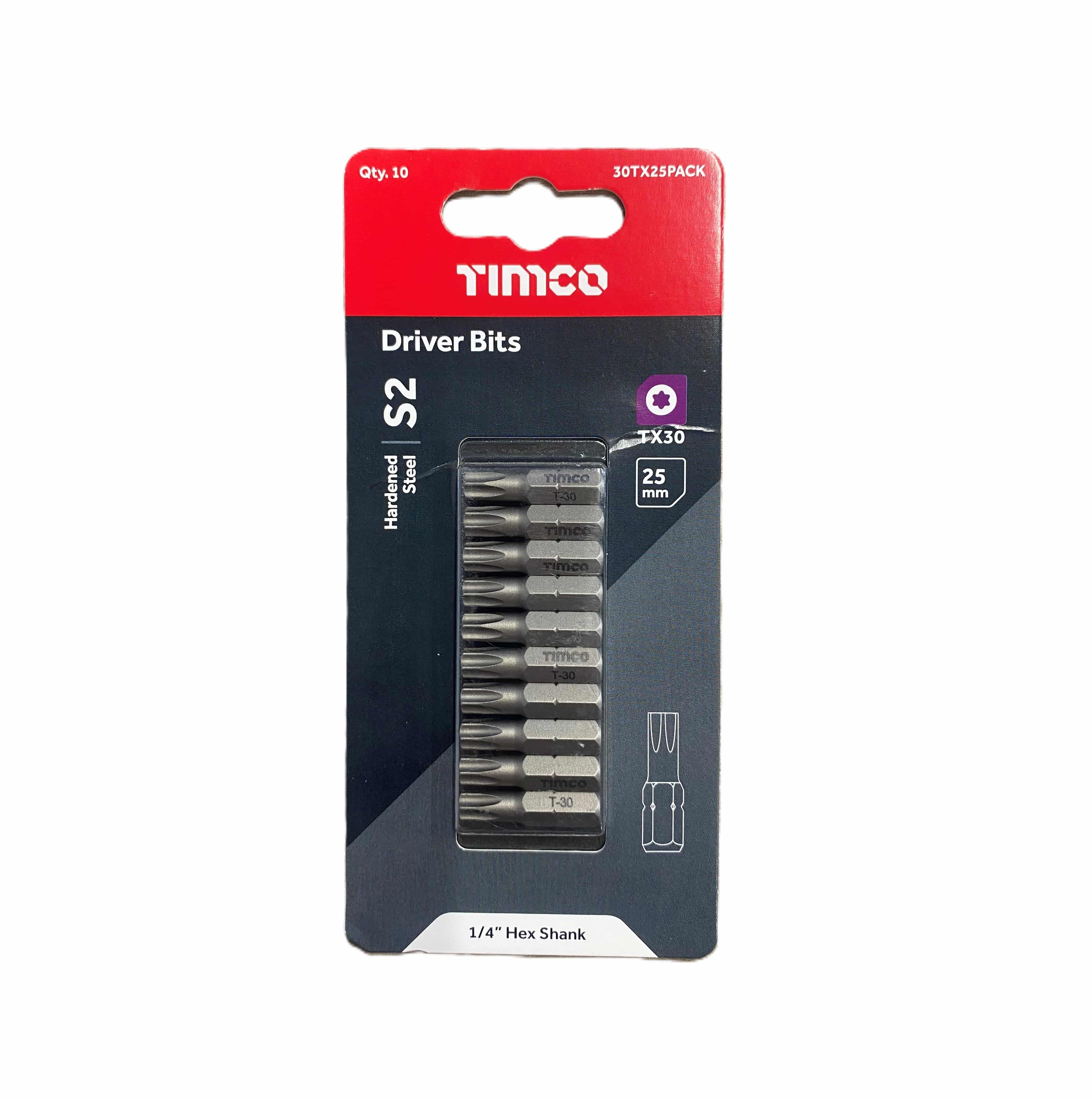 TX30 Driver Bits Timco S2 1/4 Hex