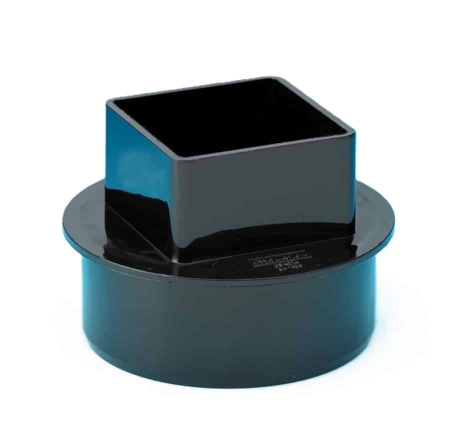 Black Aquaflow 110mm to 65mm Square Rainwater Adaptor ADS7BL
