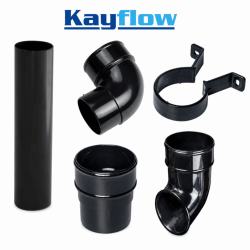 Kayflow 68mm Round Downpipes & Fittings - Black