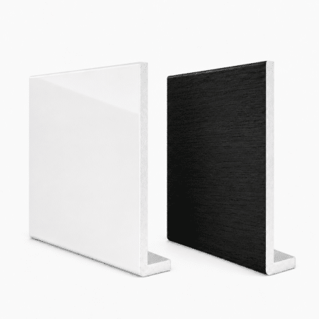Freefoam 200mm capping fascia boards in White and Black Ash Woodgrain