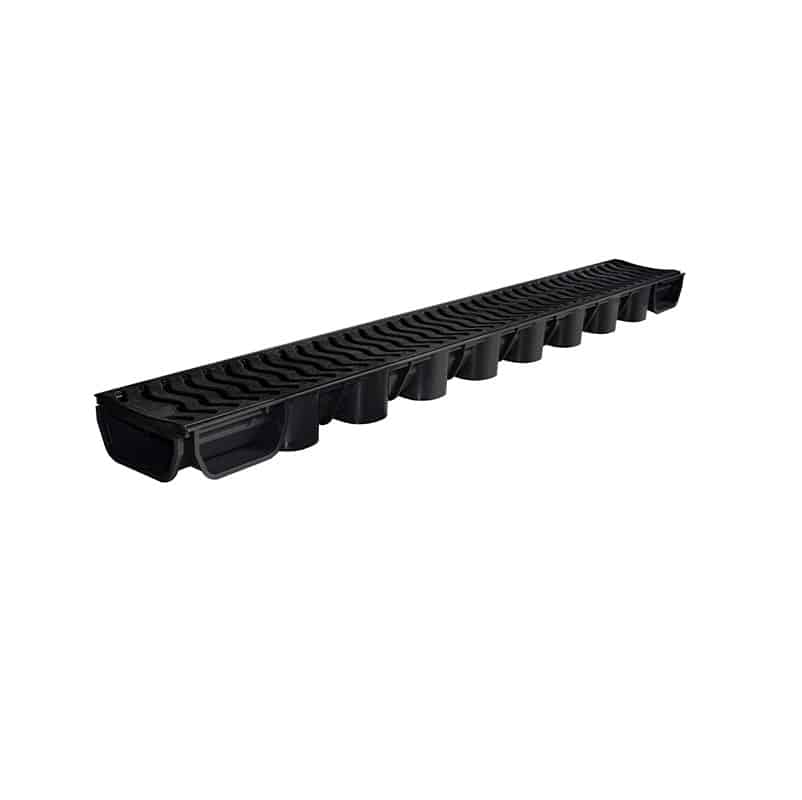 Polydrain 50mm deep low flow channel drainage with built-in 90-degree corner connection slots.